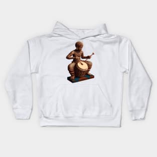 Afrocentric Man Wooden Carving Drums Kids Hoodie